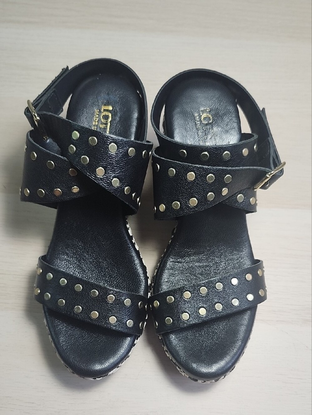 LOTTINI Made in Italy leather studded wedges sandals - Picture 7 of 14